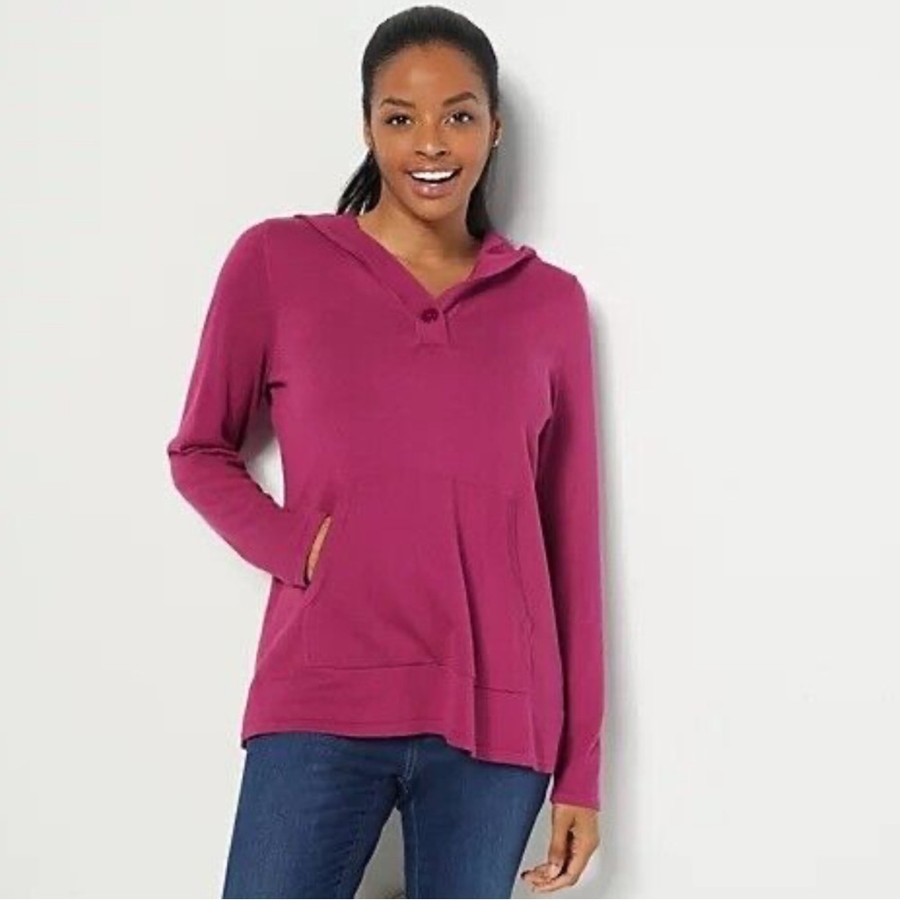 0310 - ISAAC MIZRAHU Women’s Medium Oversized One Button Hooded Pullover